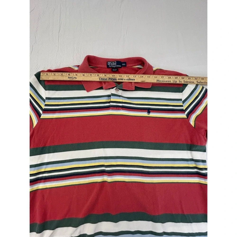 Polo Ralph Lauren Mens XXL Red Multi Color Striped Cotton Mesh Polo Shirt‎